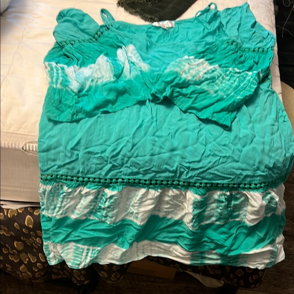 Entro Turquoise and White Dress or bathing suit cover